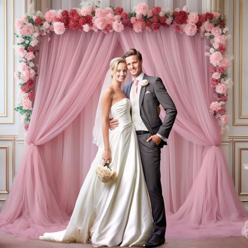 20ft X 10ft Dusty Rose Tulle Backdrop Curtain for Parites, Sheer Backdrop Curtains Fabric Drapes for Wedding, alternate view