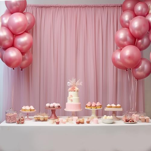 20ft X 10ft Dusty Rose Tulle Backdrop Curtain for Parites, Sheer Backdrop Curtains Fabric Drapes for Wedding, alternate view