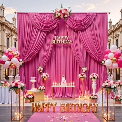 20ft x 10ft Fuchsia Backdrop Drapes for Wedding Parties, 4 Panels Wrinkle-Free Polyester Fabric Background, alternate view 5