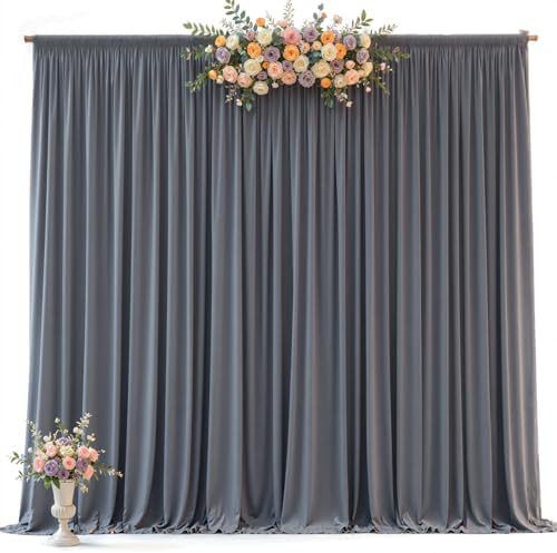 20ft x 10ft Gray Backdrop Curtains, Gray Drapes for Backdrop Draping Fabric Wedding Birthday Party Baby Bridal