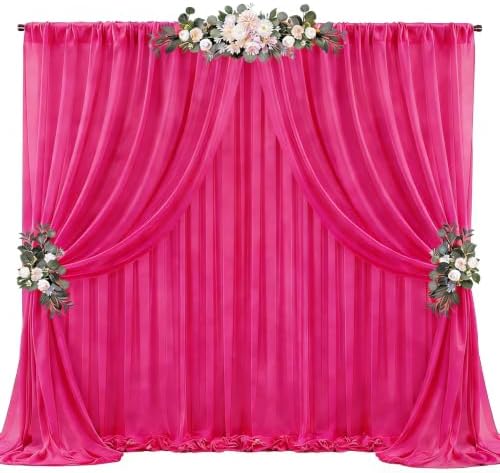 20ft x 10ft Hot Pink Backdrop Curtains, Wrinkle-Free Sheer Chiffon Fabric Photo Backdrop Drapes for Wedding Arch