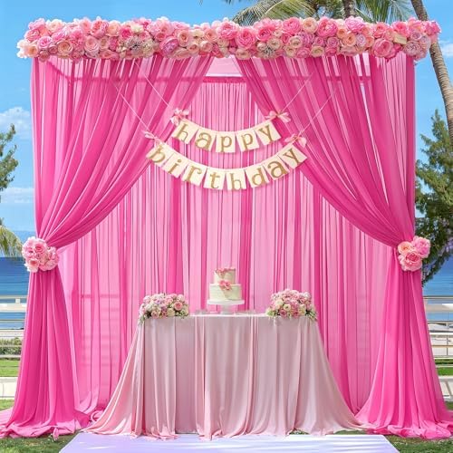 20ft x 10ft Hot Pink Backdrop Curtains, Wrinkle-Free Sheer Chiffon Fabric Photo Backdrop Drapes for Wedding Arch, alternate