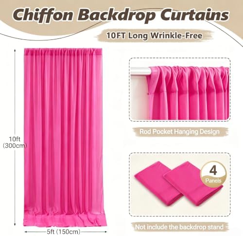 20ft x 10ft Hot Pink Backdrop Curtains, Wrinkle-Free Sheer Chiffon Fabric Photo Backdrop Drapes for Wedding Arch, alternate