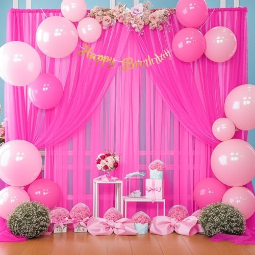 20ft X 10ft Hot Pink Tulle Backdrop Curtain for Parites, Sheer Backdrop Curtains Fabric Drapes for Wedding, alternate view 3