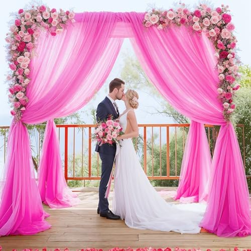20ft X 10ft Hot Pink Tulle Backdrop Curtain for Parites, Sheer Backdrop Curtains Fabric Drapes for Wedding, alternate view 4