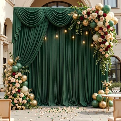 20ft x 10ft Hunter Green Backdrop Curtains for Parties, 4 Panels 5ft x 10ft Wrinkle-Free Polyester Photo