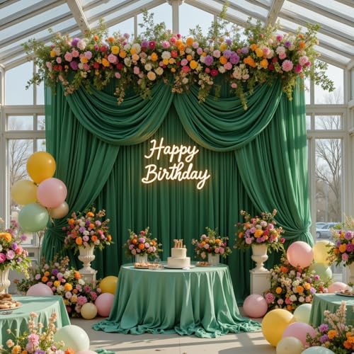 20ft x 10ft Hunter Green Backdrop Curtains for Parties, 4 Panels 5ft x 10ft Wrinkle-Free Polyester Photo, alternate view 4