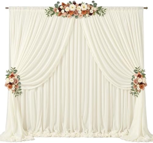 20ft x 10ft Ivory Backdrop Curtain Drapes, Wrinkle-Free Sheer Chiffon Fabric Photo Background Panels for Wedding