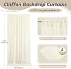 20ft x 10ft Ivory Backdrop Curtain Drapes, Wrinkle-Free Sheer Chiffon Fabric Photo Background Panels for Wedding, alternate