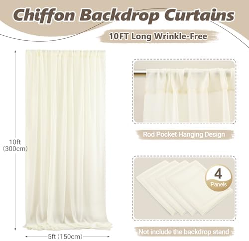 20ft x 10ft Ivory Backdrop Curtain Drapes, Wrinkle-Free Sheer Chiffon Fabric Photo Background Panels for Wedding, alternate