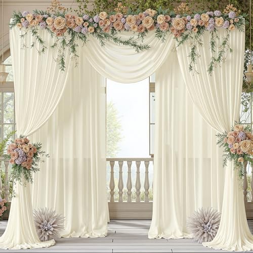 20ft x 10ft Ivory Backdrop Curtain Drapes, Wrinkle-Free Sheer Chiffon Fabric Photo Background Panels for Wedding, alternate