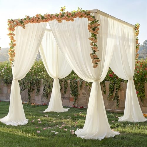 20ft x 10ft Ivory Backdrop Curtain Drapes, Wrinkle-Free Sheer Chiffon Fabric Photo Background Panels for Wedding, alternate