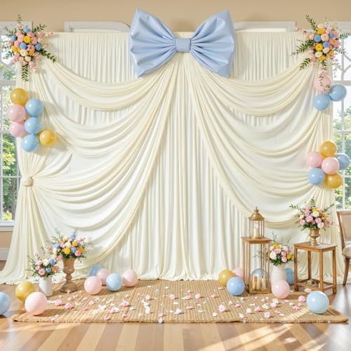 20ft x 10ft Ivory Backdrop Curtains, Ivory Cream Drapes for Backdrop Fabric in 20 ft X 10 ft(4 Panels 5ft X, alternate view 2