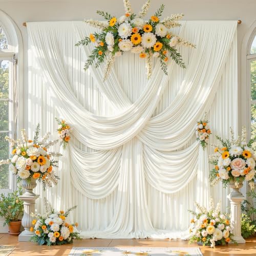 20ft x 10ft Ivory Backdrop Curtains, Ivory Cream Drapes for Backdrop Fabric in 20 ft X 10 ft(4 Panels 5ft X, alternate view 6