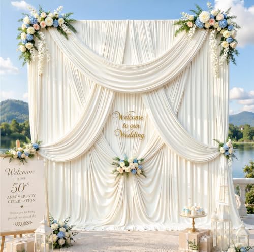 20ft x 10ft Ivory Backdrop Curtains, Wrinkle Free Fabric Drapes for Backdrop, Cream Photo Backdrop Drapes for, alternate view