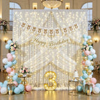 20ft x 10ft Ivory Tulle Photo Backdrop Curtain with Lights String for Parties Wedding Sheer Ivory Curtain, alternate view 3