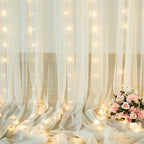 20ft x 10ft Ivory Tulle Photo Backdrop Curtain with Lights String for Parties Wedding Sheer Ivory Curtain, alternate view 7