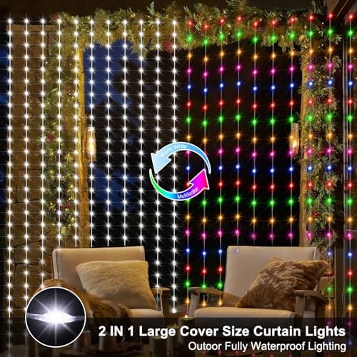 20Ft x 10Ft Large Curtain Lights Plug in, 600 LED Dual Color Changing Outdoor Curtain Lights Waterproof, alternate view 3