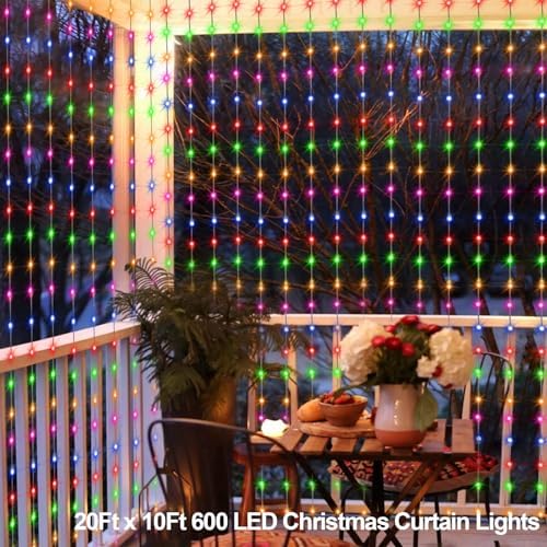 20Ft x 10Ft Large Curtain Lights Plug in, 600 LED Dual Color Changing Outdoor Curtain Lights Waterproof, alternate view 4