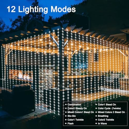 20Ft x 10Ft Large Curtain Lights Plug in, 600 LED Dual Color Changing Outdoor Curtain Lights Waterproof, alternate view 5