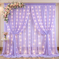 20ft x 10ft Lavender Chiffon Backdrop Curtain with Lights String for Parties,4 Panels Sheer Tulle Curtain