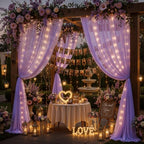 20ft x 10ft Lavender Chiffon Backdrop Curtain with Lights String for Parties,4 Panels Sheer Tulle Curtain, alternate view 3