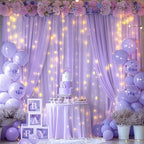 20ft x 10ft Lavender Chiffon Backdrop Curtain with Lights String for Parties,4 Panels Sheer Tulle Curtain, alternate view 4