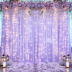 20ft x 10ft Lavender Chiffon Backdrop Curtain with Lights String for Parties,4 Panels Sheer Tulle Curtain, alternate view 6