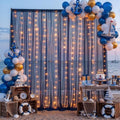 20ft x 10ft Navy Blue Backdrop Curtain with Lights String for Parties, Sheer Tulle Wedding Photo Backdrops