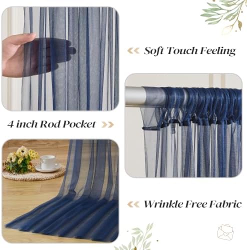 20ft x 10ft Navy Blue Backdrop Curtain with Lights String for Parties, Sheer Tulle Wedding Photo Backdrops, alternate view 3