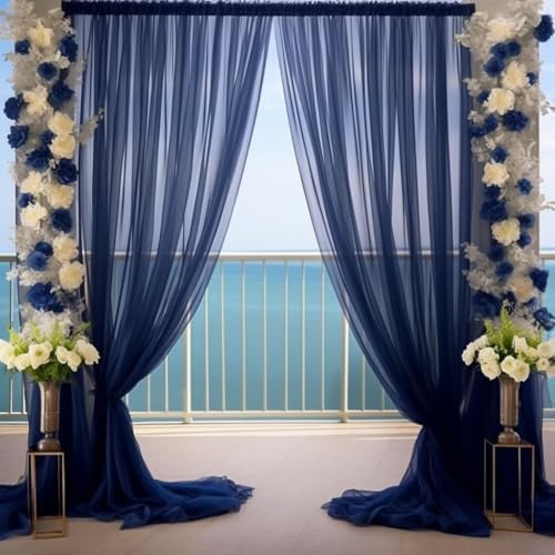 20ft X 10ft Navy Blue Tulle Backdrop Curtain for Parites, Sheer Backdrop Curtains Fabric Drapes for Wedding, alternate view 4