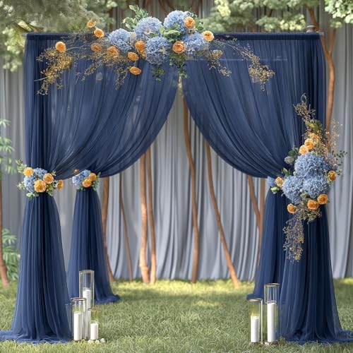 20ft X 10ft Navy Blue Tulle Backdrop Curtain for Parites, Sheer Backdrop Curtains Fabric Drapes for Wedding, alternate view 6