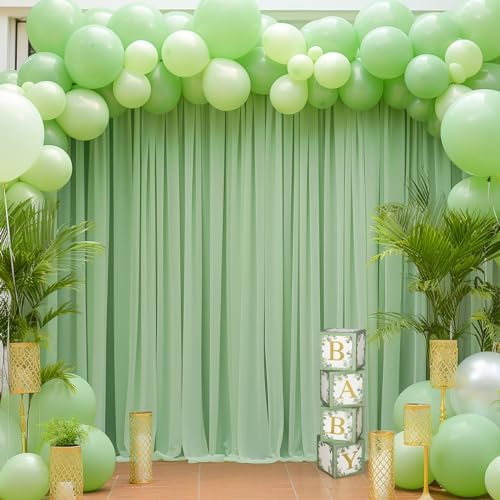 20ft X 10ft Olive Green Tulle Backdrop Curtain for Parites, Sheer Backdrop Curtains Fabric Drapes for Wedding, alternate view