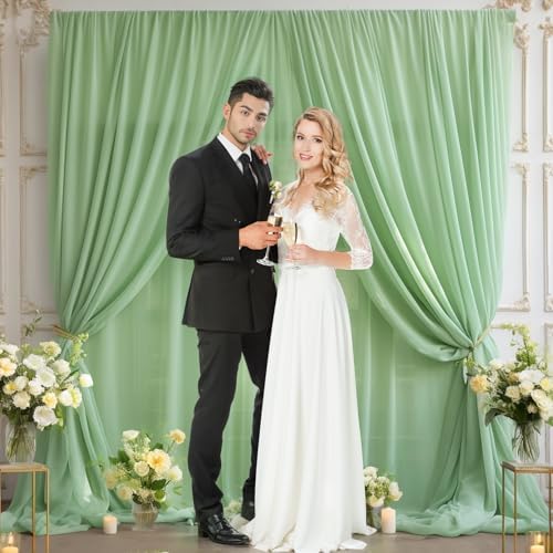 20ft X 10ft Olive Green Tulle Backdrop Curtain for Parites, Sheer Backdrop Curtains Fabric Drapes for Wedding, alternate view