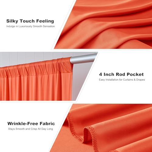 20ft x 10ft Orange Backdrop Drapes for Wedding Parties, 4 Panels Wrinkle-Free Polyester Fabric Background, alternate view 3