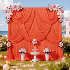 20ft x 10ft Orange Backdrop Drapes for Wedding Parties, 4 Panels Wrinkle-Free Polyester Fabric Background, alternate view 6