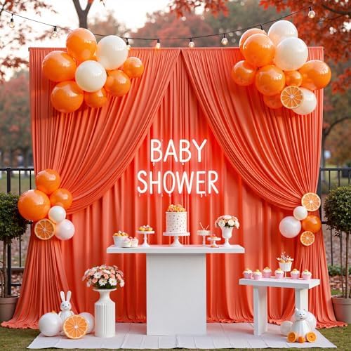 20ft x 10ft Orange Backdrop Drapes for Wedding Parties, 4 Panels Wrinkle-Free Polyester Fabric Background, alternate view 7
