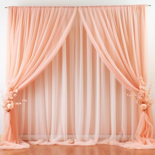 20ft X 10ft Peach Tulle Backdrop Curtain for Parites, Sheer Backdrop Curtains Fabric Drapes for Wedding Ceremony