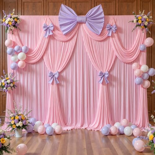 20ft x 10ft Pink Backdrop Curtains, Baby Pink Drapes for Backdrop Fabric in 20 ft X 10 ft(4 Panels 5ft X 10ft), alternate