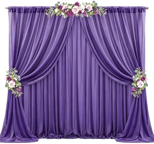 20ft x 10ft Purple Backdrop Curtains, Wrinkle-Free Sheer Chiffon Fabric Photo Backdrop Drapes for Wedding Arch