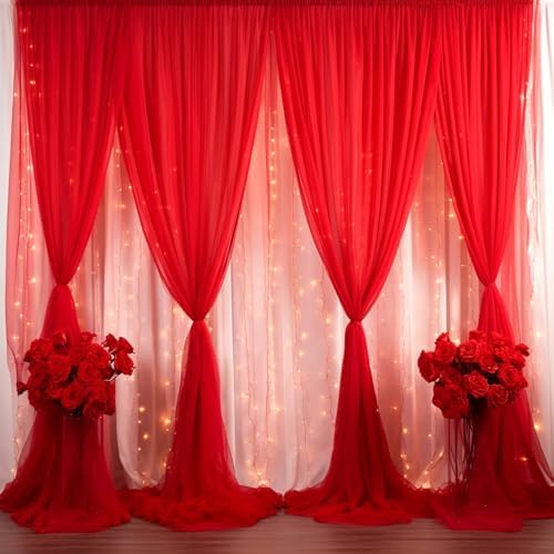 20ft X 10ft Red Tulle Backdrop Curtain for Parites, Sheer Backdrop Curtains Fabric Drapes for Wedding Ceremony, alternate