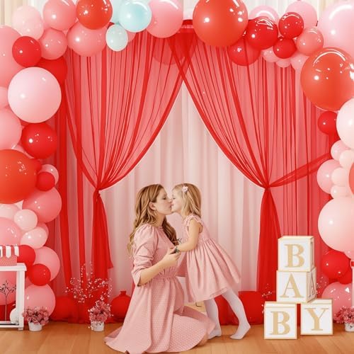 20ft X 10ft Red Tulle Backdrop Curtain for Parites, Sheer Backdrop Curtains Fabric Drapes for Wedding Ceremony, alternate