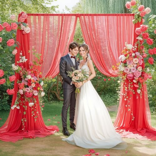 20ft X 10ft Red Tulle Backdrop Curtain for Parites, Sheer Backdrop Curtains Fabric Drapes for Wedding Ceremony, alternate