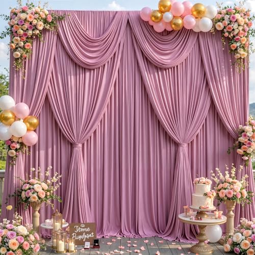 20ft x 10ft Rose Pink Backdrop Curtains, Dusty Rose Drapes for Backdrop Wedding Birthday Party Baby Bridal, alternate view 2