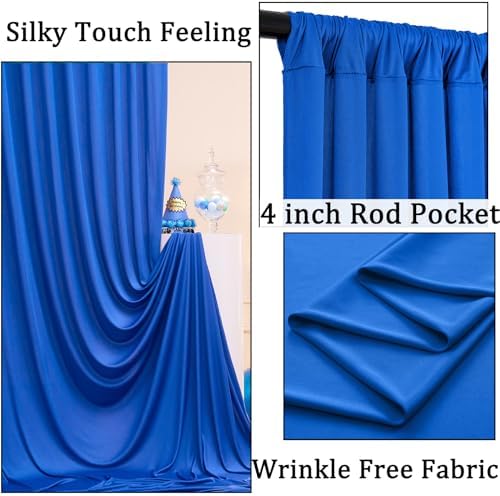 20ft x 10ft Royal Blue Backdrop Curtains for Parties, 4 Panels 5x10ft Wrinkle Free Silky Polyester Photo, alternate view 2
