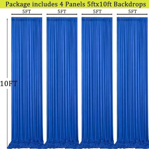 20ft x 10ft Royal Blue Backdrop Curtains for Parties, 4 Panels 5x10ft Wrinkle Free Silky Polyester Photo, alternate view 6