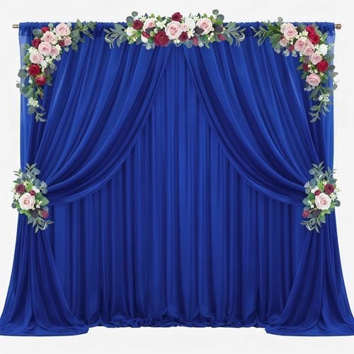 20ft x 10ft Royal Blue Backdrop Curtains, Wrinkle-Free Sheer Chiffon Fabric Photo Backdrop Drapes for Wedding