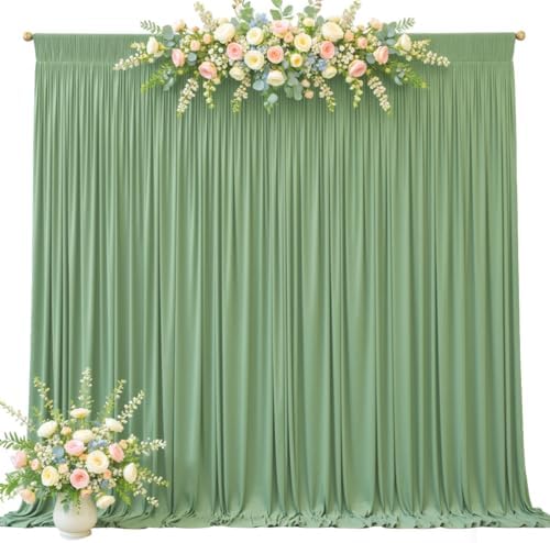 20ft x 10ft Sage Green Backdrop Curtains, Sage Green Drapes Backdrop Fabric in 20 ft X 10 ft(4 Panels 5ft X, alternate view 7