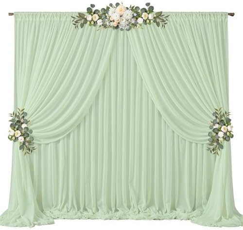 20ft x 10ft Sage Green Backdrop Curtains, Wrinkle-Free Sheer Chiffon Fabric Backdrop Drapes for Wedding Arch