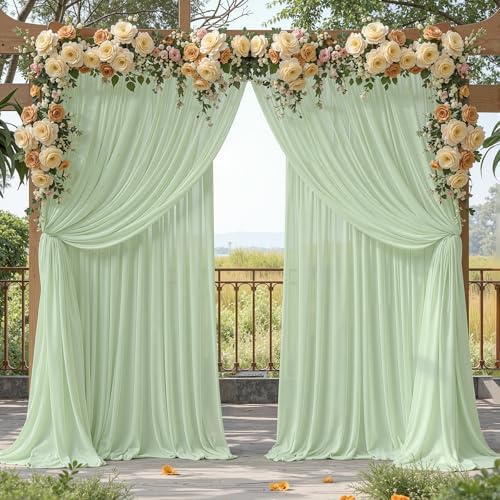 20ft x 10ft Sage Green Backdrop Curtains, Wrinkle-Free Sheer Chiffon Fabric Backdrop Drapes for Wedding Arch, alternate view